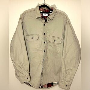 LL Bean Jacket Shacket Mens L Tan Flannel Line Hurricane Shirt Overshirt (E)